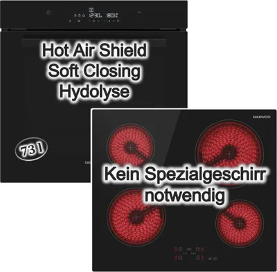 Produktbild von Einbau Backofen 73 L Hydrolyse SoftClosing + Kochfeld 60 cm Glaskeramik Touch Schwarz Daewoo