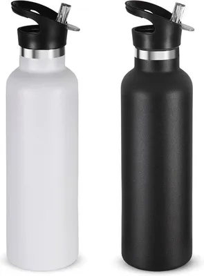Produktbild von Famanu Wasserflaschen 750ml - Isolierte Sportflaschen mit Trinkhalm und Handgriff - Set von 2