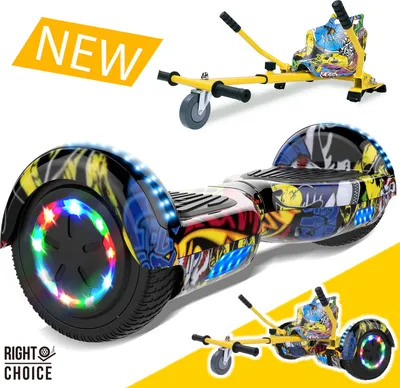 Produktbild von Hoverboard mit Hoverkart ,Sitzscooter GO-Kart E-Scooter Board Geschenk für Kinder und Erwachsene ,segway Bluetooth 6.5 Zoll, Elektroroller 700W Motor, Self-Balance Board mit LED-Rädern Flash + Hoverkart