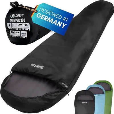 Produktbild von Mumienschlafsack Explorer Tramper 300 Schlafsack 13°C Camping Trekking SCHWARZ
