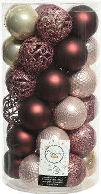 Produktbild von Weihnachtskugeln Kunststoff 6cm Ornamente Mix 37er Set - Rosa