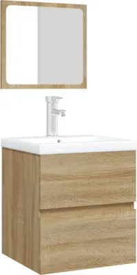 Image de vidaXL Armoire sous lavabo avec lavabo miroir chêne Sonoma