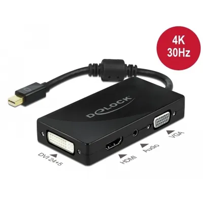 Produktbild von Delock Mini DisplayPort 1.2 Adapter zu VGA / HDMI / DVI / Audio Buchse 4K Passiv schwarz