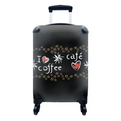 Produktbild von MuchoWow® Koffer Handgepäck Trolley Rollkoffer Kleine Reisekoffer mit 4 Rollen - Kaffee - Muster - Liebe - Cabin Size < 55x40x23 cm & 55x40x20 cm - Fotokoffer - Kabinenkoffer - Boardgepäck - Reise-Box - Reisekoffer - Reisegepäck - Koffer mit Bild - Trolley für Kinder