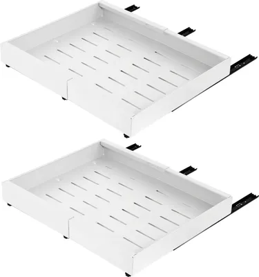 Image de Lot de 2 rangements pour placards - Étagère coulissante pour cuisine - Largeur réglable de 32 à 51,8 cm - Acier - À un niveau - Pour placards de cuisine