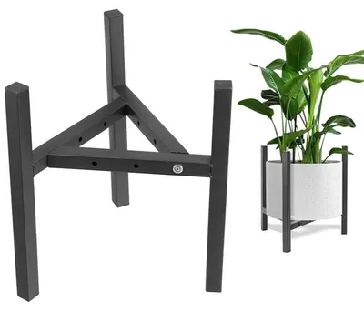 Zdjęcie produktu dla Regulowany metalowy stojak na rośliny, czarny, do donic o średnicy 23-32 cm, do użytku wewnątrz i na zewnątrz