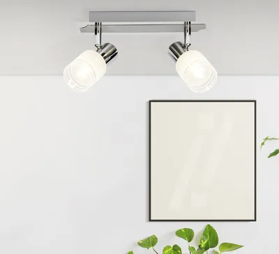Produktbild von BRILLIANT LED Wandleuchte Lea | zeitloser Wandstrahler | 2-flammig | Metall/Glas | eisen/chrom/weiß | Köpfe schwenkbar | 2x E14 max 4 W