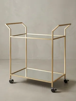 Produktbild von Servierwagen in Gold, Beistelltisch, Rollen, Verspiegelte Ablageflächen. 73x37x78 cm | Kadima Design