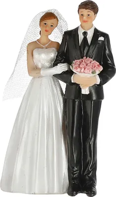 Produktbild von Hochzeitspaar Tortenaufsatz 8x13x5cm weiß schwarz Polyresin Tortenfigur Dekofigur Blumenstrauß Braut Bräutigam