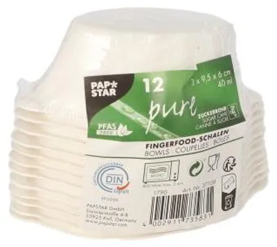 Produktbild von Fingerfood - Schalen Zuckerrohr "pure" 40 ml 3 cm x 9,5 cm x 6 cm weiss "Wave"
