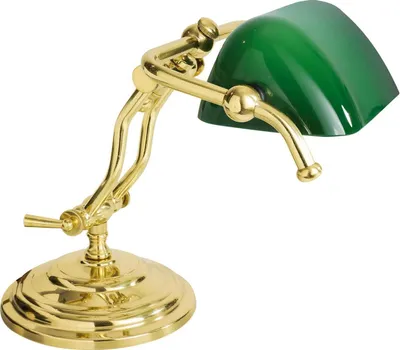 Produktbild von Bankerlampe Echt-Messing Glas E14 23 cm hoch in Messing poliert Grün Jugendstil Tischleuchte