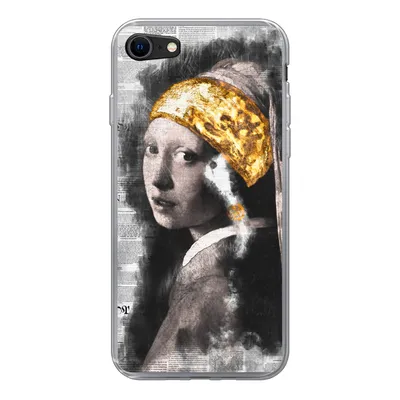 Produktbild von MuchoWow® Handyhülle Schutzhülle Hülle für iPhone SE 2022 Mädchen mit Perlenohrring - Gold - Aquarell Silikon Softcase Handy Hülle - Schutzhülle