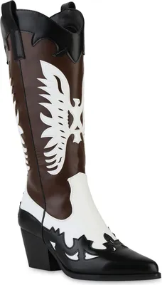 Produktbild von VAN HILL Damen Cowboystiefel Trichterabsatz Trendy Schuhe 841120, Farbe: Schwarz Weiß, Größe: 37