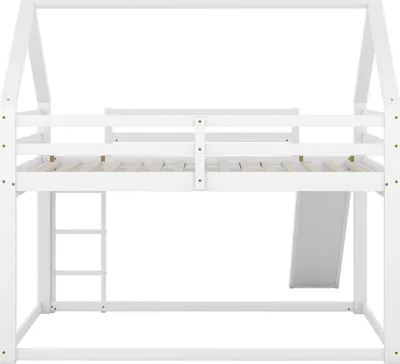 Image de Sweiko lit double lit d'enfant lit de maison lit superposé avec toboggan et échelle, chambre d'enfant lit haut double superposé, blanc, 140x200cm