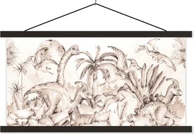 Produktbild von MuchoWow® Textilposter Dino - Kinder - Dschungel - Pflanzen - Kinder 150x75 cm mit schwarzem Rahmen - Posterleiste