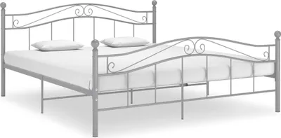 Produktbild von Graues Metall-Bettgestell 140x200 cm, pulverbeschichtet, mit Lattenrost-Design