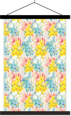 Produktbild von MuchoWow® Textilposter Blumen - Collage - Natur 120x180 cm mit schwarzem Rahmen - Fotos