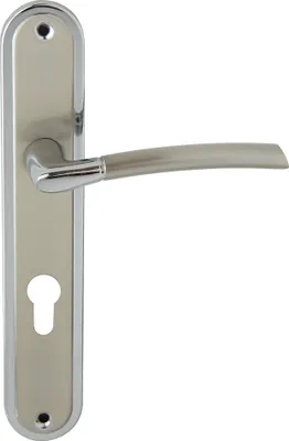 Produktbild von DOMINO Türgriff 72 Drückergarnitur PZ - Profilzylinder Set | Türklinke für Zimmertür, Bürotür, Kellertür & Innentür | L-Form | Türbeschläge aus Aluminiuml | Chrom/Nickel Türdrückergarnitur | PRESTO M6/M9