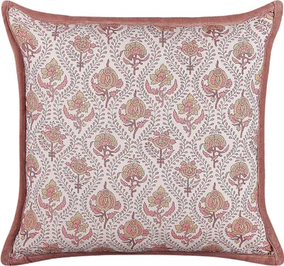 Produktbild von BELIANI Dekokissen Rot und Cremeweiß Baumwolle 45 x 45 cm Bezug mit Füllung Reißverschluss Paspel Blumenmuster Retro Wohnzimmer Schlafzimmer