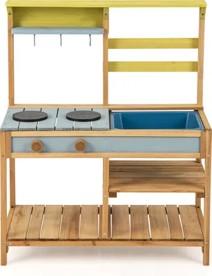 Produktbild von DREAMADE Outdoor-Matschküche, Spielküche aus Fichtenholz mit Spüle & Herd, Interaktives Rollenspiel-Küchenset, für Kinder ab 3 Jahre(Natur)