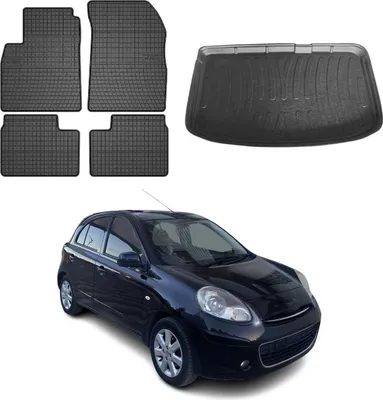 Produktbild von Fußmatten & Kofferraumwanne Set für Nissan Micra K13 2010-2017 Gummi Schwarz 5x
