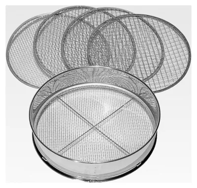 Produktbild von Siebmeister 5000, 5-in-1 Gartensieb mit 5 austauschbaren Siebeinsätzen Ø 3, 5, 8, 10, 12 mm für Erde, Steine, Kompost, Unkraut, Sand, Schotter und Saatgut, 30 cm rund, Metall, rostgeschützt