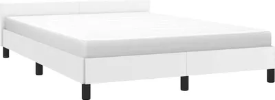 A white bed frame with a mattress on a white background.