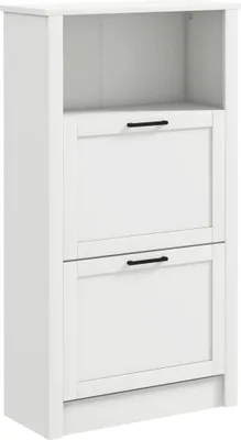 Image de Armoire à chaussures - Étroite - 2 portes - étagères réglables - compartiment ouvert - pour 10 paires - 58×24×105 cm - Blanc