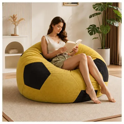 Produktbild von XXL Fußball Sitzsack Sofa mit bunten Nähten fürs Wohnzimmer