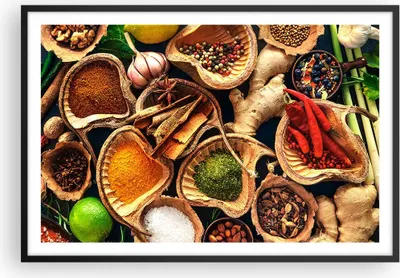 Produktbild von Gerahmtes Poster - Schwarzer Rahmen - Küche Essen Kräuter Gewürze - 91,5x61 cm - Wand Bild - Wanddeko - Wandbilder - Wandposter - Bilderrahmen - Bilder - Kunstdruck - Wandbild - P2BAA91x61-2844
