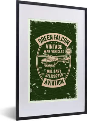 Produktbild von MuchoWow® MuchoWow® Gerahmtes Poster Hubschrauber - Vintage - Grün 40x60 cm - Poster mit zchwarzem Bilderrahmen - Poster in Rahmen