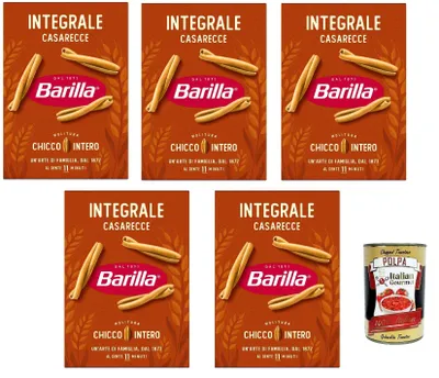 Produktbild von Barilla Integrale Casarecce – Vollkorn Hartweizenpasta aus 100% Vollkorngrieß, reich an Ballaststoffen, perfekter „al dente“-Biss in 11 Minuten – 5 x 500 g – Italien + Italian Gourmet polpa 400g