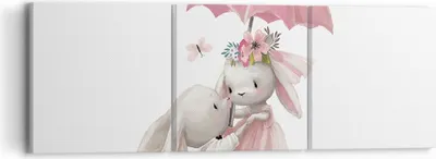 Produktbild von Bild auf Leinwand - Leinwandbild - 3 Teile - Hasen Regenschirm Kinder - 90x30cm - Wand Bild - Wanddeko - Wandbilder - Leinwanddruck - Bilder - Wanddekoration - Leinwand bilder - CA90x30-4777