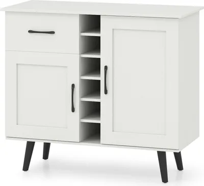 Produktbild von GOPLUS Sideboard Küche mit Weinregal, Weinschrank für 6 Flaschen, Buffetschrank mit Schublade & 2 Türen, Küchenschrank mit verstellbarem Regal, Weiß