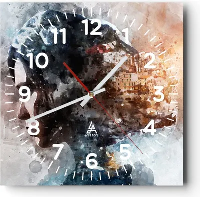 Produktbild von Wanduhr - Quadrat - Glasuhr - Frau Abstraktion - 40x40cm - Schleichendes Uhrwerk - Lautlos - zum Aufhängen bereit - Dekoration Modern - Wanddekoration aus Glas - C4AC40x40-3956