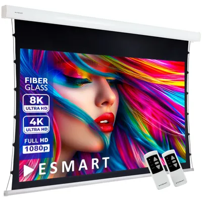 Produktbild von ESMART Expert XTS Tageslicht-Tension-Leinwand Grau 244 x 137 cm (110") 16:9 | Fernbedienung | Vollmaskierung | Heimkino elektrische Beamer Projektionsleinwand Motor Tension Leinwand