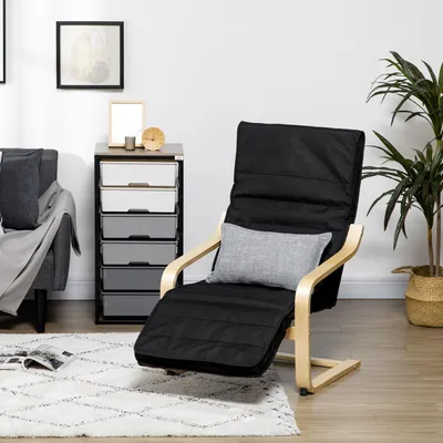 Produktbild von SUGIFT Relaxsessel mit verstellbarem Fußteil 5-stufig, Ruheliege Birkenholz Polyester, Schwarz | 66,5x94x100 cm | 8,5 kg | rutschfest