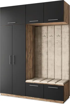 Produktbild von Masseno Garderobe-Set REMA 180/240/60 cm Modern Garderobenschrank Eiche Lefkas, Veloursstoff MONOLITH 04 (Beige)