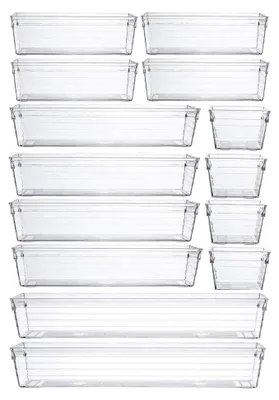Produktbild von 14-teiliges transparentes Kunststoff-Organizer-Set für Schubladen