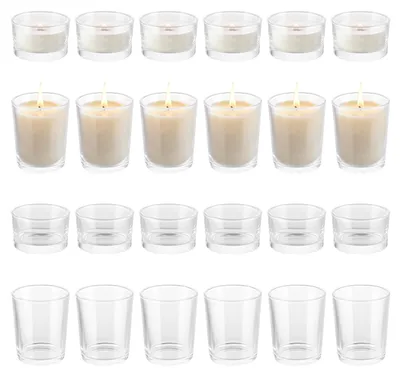 Zdjęcie produktu dla Podświetlniki na świeczki, 24 sztuki - przezroczyste szkło - małe szklane pojemniki na świeczki, 5,3 x 3,3 cm - szklane pojemniki na świece - dekoracje stołu - dekoracje na imprezy - świeczniki