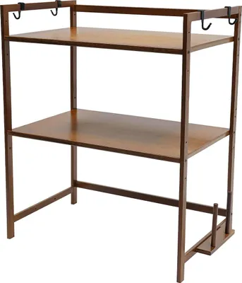 Immagine prodotto di Scaffale da cucina - Supporto per microonde/mensola da cucina - 2 livelli - Bambù - 4 ganci - 55×35×67 cm - 10-12,5 kg per livello - Plum