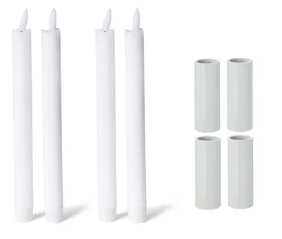 Produktbild von Novaliv 4x Kerzenständer magnetisch 2,8x7,5cm WEISS mit LED-Stabkerze Echtwachs Flackereffekt Kerzenpick weihnachtliche Tischdekoration Adventskranz candle holder Wohnzimmerdekoration Kerzenhalter