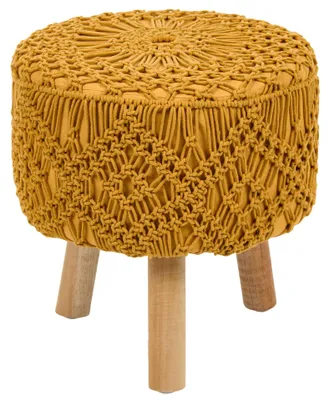 Produktbild von BELIANI Hocker Senfgelb aus Baumwolle 40 x 40 cm Rund Makramee Muster Geflochten Boho Stil Fußhocker für Wohnzimmer Kinderzimmer Flur