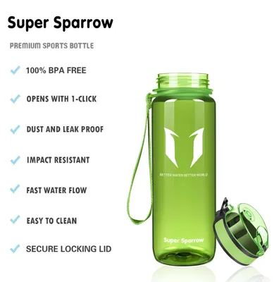 Zdjęcie produktu dla Butelka do picia Super Sparrow - butelka na wodę Tritan - 500 ml - nie zawiera BPA - idealna butelka sportowa - sport, woda, rower, fitness, uniwersytet, outdoor - lekka, trwała