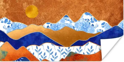 Produktbild von MuchoWow® Poster Gold - Delfter Blau - Berge 80x40 cm - Wanddeko
