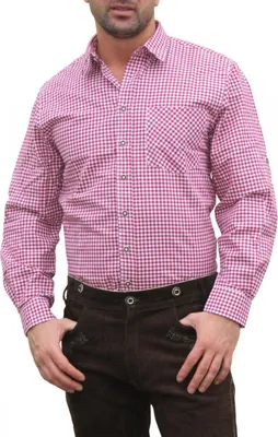 Produktbild von German Wear,Trachtenhemd für Lederhosen mit Verzierung weinrot/kariert, Größe:S
