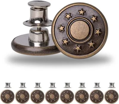 Immagine prodotto di Bottoni regolabili per jeans, confezione da 8, 17 mm, ottone, bronzo, regolabili