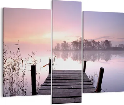 Produktbild von Bild auf Leinwand - Leinwandbild - Morgen Sonnenaufgang Nebel See - 95x80cm - Wand Bild - Wanddeko - Leinwanddruck - Bilder - Kunstdruck - Wanddekoration - Leinwand bilder - Wandkunst - CB95x80-2593
