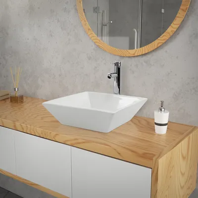 Obrázek produktu pro LuxeBath umyvadlo Čtvercové umyvadlo na desku, 41x41x12 cm, lesklá bílá, z keramiky