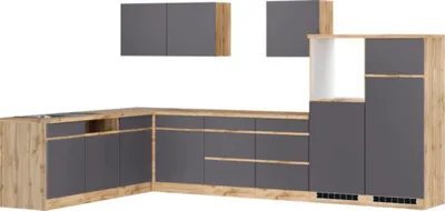 Produktbild von Held Möbel Winkelküche ohne Geräte PISA 360 cm grau matt zerlegt Variante reversibel 1133.6311